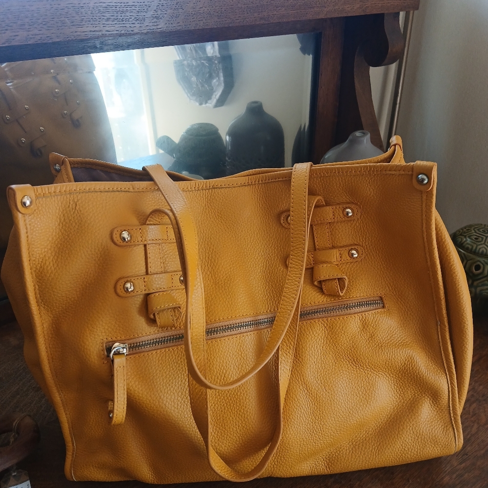 Yellow Leather Tote Bag